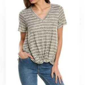 Bobeau Striped V-Neck Women's Top